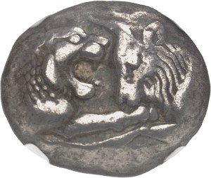 Lydia, Croesus (561-546 B.C.). Silver statere (double shekel or cresaeid) ND (560-545 B.C.), Sardis.