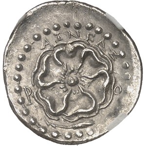 Carie, Rhodes. Drachme à la rose épanouie, d’étalon attique, au nom du magistrat Aineas ND (84-30 av. J.-C.), Rhodes.