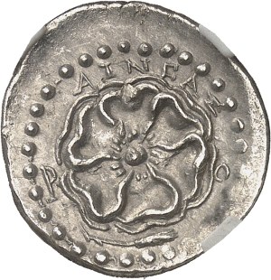 Caria, Rhodes. Drachma with blooming rose, Attic standard, in the name of magistrate Aineas ND (84-30 B.C.), Rhodes.