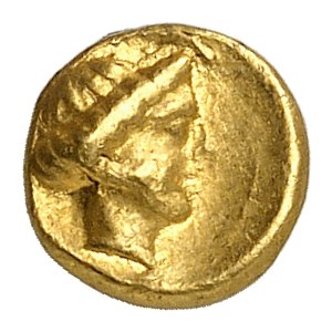 Cyrénaïque, Cyrène. Litra ou 1/10e de statère d’Or au nom du magistrat Theu[pheides] ND (331-322 av. J.-C.), Cyrène.