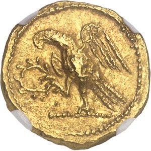 Dacie, Burébista (82-42 av. J.-C.). Statère d’Or de type Koson, avec monogramme ND (c.55-44 av. J.-C.).