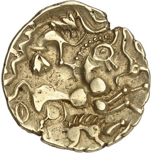Aulerques Éburovices. Hémistatère au sanglier et swastika ND (début du Ier siècle avant J.-C. jusqu'à la Guerre des Gaules).