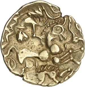Aulerques Éburovices. Hemistater with boar and ND swastika (early 1st century BC to the Gallic War).