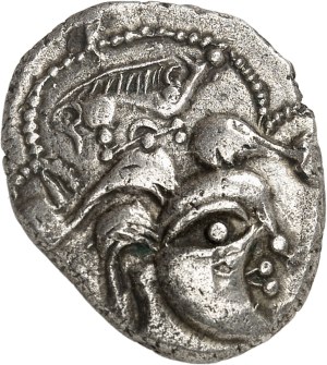 Baïocasses. Statère de billon, Class I with ND figurative profile (1st c. BC).