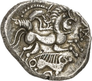 Baïocasses. Statère de billon, Class I with ND figurative profile (1st c. BC).
