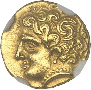Riedones or Loire Valley. Quart de statère à la cavalière armée, class II de poids lourd, unpublished variety ND (3rd c. BC).