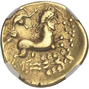Aulerques Cénomans. Statère d’or, classe I au personnage aux deux ailes ND (150-100 av. J.-C.).