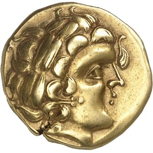 Aulerques Cénomans. Statère d’or, classe I au personnage aux deux ailes ND (150-100 av. J.-C.).