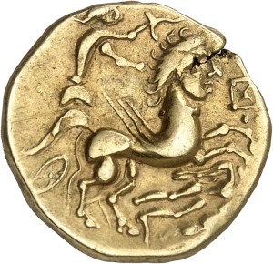 Aulerques Cénomans. Gold statère, class I with two-winged figure ND (150-100 BC).