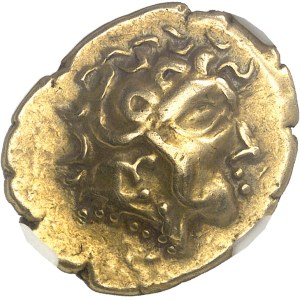 Carnutes. Statère à la lyre inversée, classe II à la joue ornée ND (200-100 av. J.-C.).