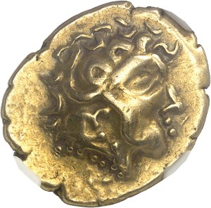 Carnutes. Statere with inverted lyre, class II with ornate cheek ND (200-100 BC).