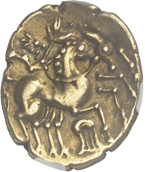 Carnutes. Statere with inverted lyre, class II with ornate cheek ND (200-100 BC).