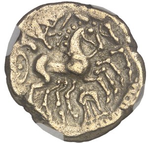 Carnutes. Statere with lyre, in electrum, class III with smooth cheek ND (150-80 BC).