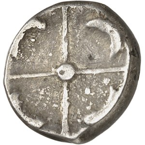 Longostalètes. Drachme de style languedocien, série I aux lunules et bandeau hachuré ND (milieu du IIIe - première moitié du IIe siècle avant J.-C.).