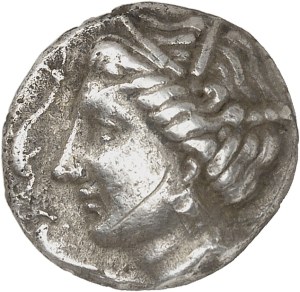 Nedènes (Montlaurès oppidum). Drachma, Bridiers associated type, type A with dolphins and ND victory (mid 2nd c. BC).