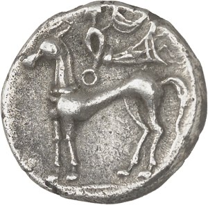 Nedènes (Montlaurès oppidum). Drachma, Bridiers associated type, type A with dolphins and ND victory (mid 2nd c. BC).