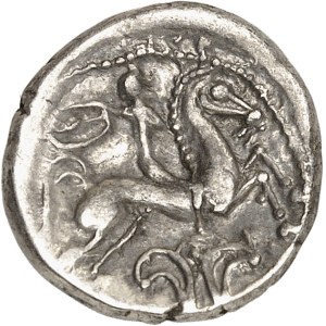 Bituriges / Incertaines du Centre-Ouest. Drachme au cavalier et au fleuron, classe III ND (fin du IIe - début du Ier siècle avant J.-C.).
