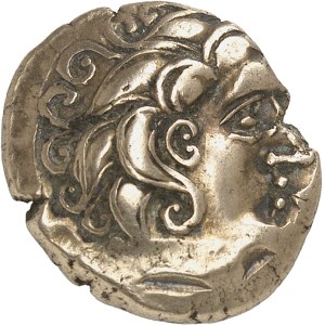 Lémovices. Statère d’électrum à la grue et au trèfle, buste à droite ND (120-70 av. J.-C.).