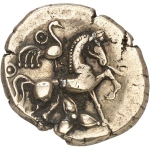 Lémovices. Statère d’électrum à la grue et au trèfle, buste à droite ND (120-70 av. J.-C.).
