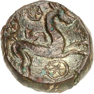 Éduens. Bronze, imitation du statère à l’ancre des Suessions, type de Siauges-Saint-Romain ND (IIe moitié du Ier s. av. J.-C.).