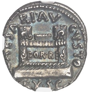 Auguste (27 av. J.-C. - 14 ap. J.-C.). Denier avec Q. Rustius ND (19 av. J.-C.), Rome.