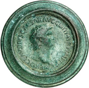 Nero (54-68). Medallion-mounted sesterce ND (67), Lyon.