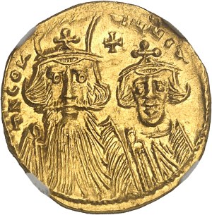 Constantine II (641-668). Solidus with Constantine IV, Heraclius and Tiberius ND (659-662), Constantinople, 1st officina.