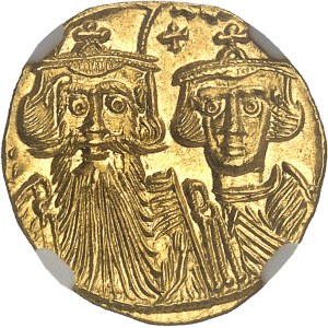 Constant II (641-668). Solidus avec Constantin IV, Héraclius et Tibère ND (après 659), Constantinople, 7e officine.