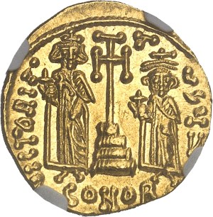 Constantine II (641-668). Solidus with Constantine IV, Heraclius and Tiberius ND (after 659), Constantinople, 7th officina.