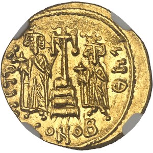 Constantin IV (668-685). Solidus, avec Héraclius et Tibère, 2e type ND (670-674), Constantinople, 9e officine.