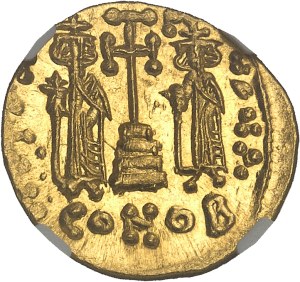 Constantine IV (668-685). Solidus, with Heraclius and Tiberius, 3rd type ND (674-680), Constantinople, 1st officina.