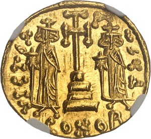 Constantine IV (668-685). Solidus, with Heraclius and Tiberius, 3rd type ND (674-680), Constantinople, 4th officina.