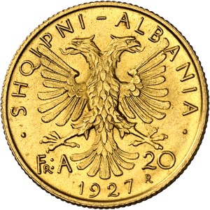 Ahmed Zogu, president (1925-1928). 20 franga 1927, R, Rome.