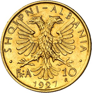 Ahmed Zogu, president (1925-1928). 10 franga ari 1927, R, Rome.