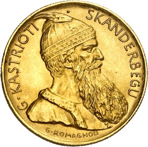 Ahmed Zogu, president (1925-1928). 20 franga ari Skanderberg 1927, V, Vienna.
