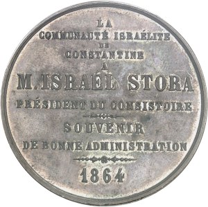 Second Empire / Napoleon III (1852-1870). Medal, Israél Stora, President of the Consistoire israélite de Constantine, Frappe spéciale (SP) 1864, Paris.