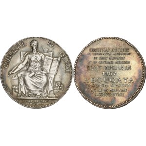 IIIe République (1870-1940). Paire de médailles argent et bronze, école de droit d’Alger, par Alphée Dubois 1906 et 1907 (modèle de 1879), Paris.