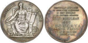 IIIe République (1870-1940). Pair of silver and bronze medals, Algiers law school, by Alphée Dubois 1906 and 1907 (1879 model), Paris.