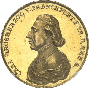 Confédération du Rhin, Charles-Théodore de Dalberg (1806-1813). Médaille d’Or, au module de 10 ducats, création du Grand-duché de Francfort et obtention de la charge de Prince Primat de la Confédération rhénane, non signée (J. C. Reich ?), aspect Flan bru
