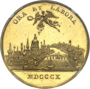 Confederation of the Rhine, Charles-Théodore de Dalberg (1806-1813). Gold medal, module of 10 ducats, creation of the Grand Duchy of Frankfurt and obtaining the office of Prince Primate of the Rhine Confederation, unsigned (J. C. Reich?), Flan bru aspect.