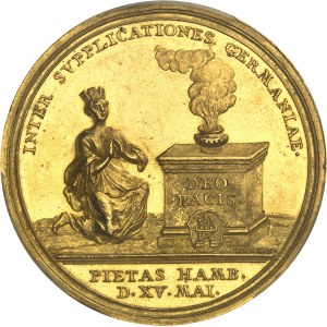 Hambourg (ville impériale de). Portugalöser au module de 10 ducats, Paix de Versailles et Traité d’Hubertsbourg, par J. L. Œxlein, Frappe spéciale (SP) 1763.