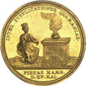 Hamburg (imperial city of). Portugalöser in the module of 10 ducats, Peace of Versailles and Treaty of Hubertsburg, by J. L. Œxlein, Special strike (SP) 1763.