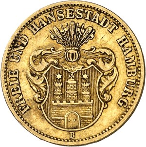 Hamburg (Imperial City of). 10 mark, 1st type 1873, B, Hanover.