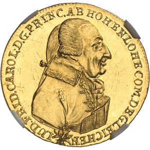 Hohenlohe-Neuenstein-Oehringen, Louis Frédéric Charles (1765-1805). Ducat commémoratif, anniversaire des 81 ans du Prince, d’aspect Flan bruni (PROOFLIKE) 1804, Nuremberg.