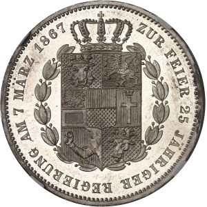 Mecklenbourg-Schwerin, Frédéric François II (1842-1883). Thaler commémoratif, 25e anniversaire du règne, aspect Flan bruni (PROOFLIKE) 1867, A, Berlin.