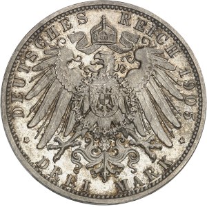 Prusse, Guillaume II (1888-1918). Essai de 3 (drei) mark, Frappe spéciale (SP) 1905, A, Berlin.