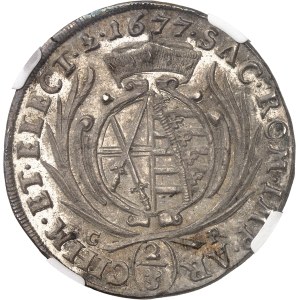 Saxe, Jean-Georges II (1656-1680). 2/3 de thaler 1677 CR, Dresde.