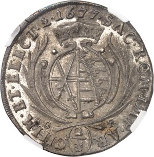 Saxony, John George II (1656-1680). 2/3 thaler 1677 CR, Dresden.