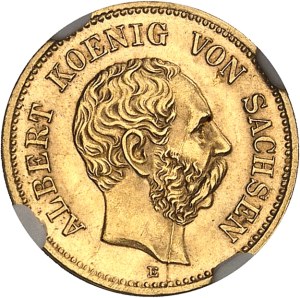 Saxony, Albert (1873-1902). 5 mark 1877, E, Muldenhutten.