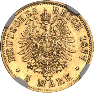 Saxony, Albert (1873-1902). 5 mark 1877, E, Muldenhutten.